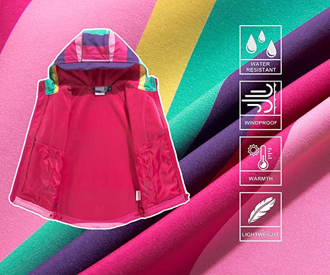 Верхняя одежда на флисовой подкладке для девочек, полосатая ветрозащитная куртка Softshell с капюшоном-8