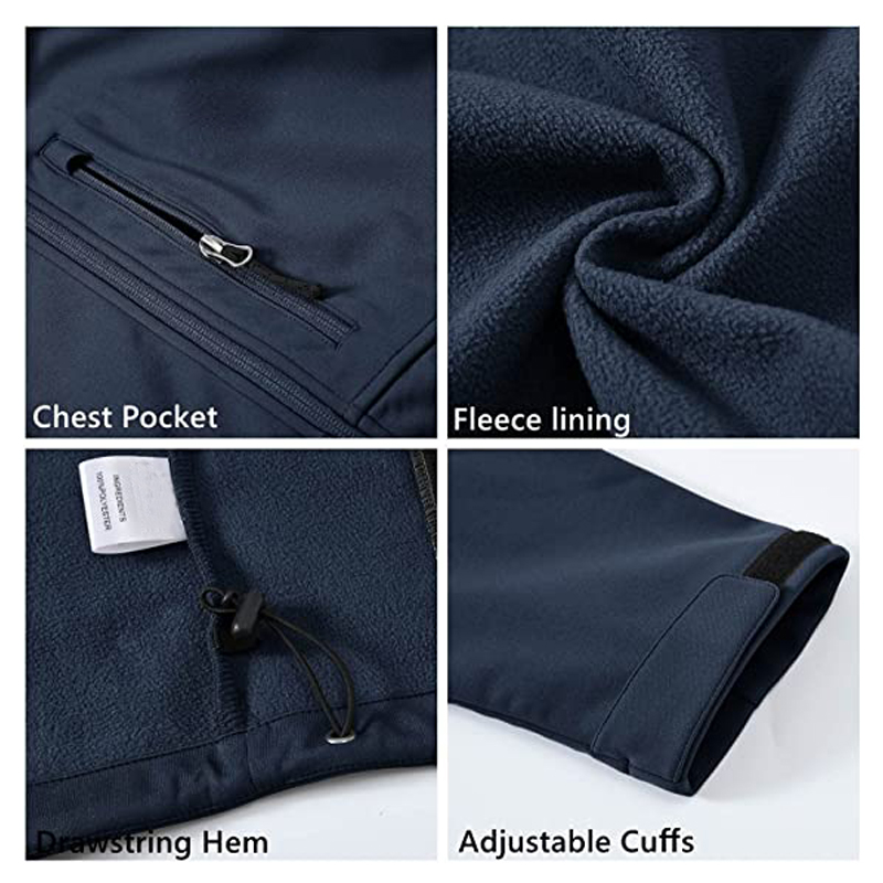 Outdoor Full Zip Fleece Lined Waterproof Mens Soft Shell Jacket-5