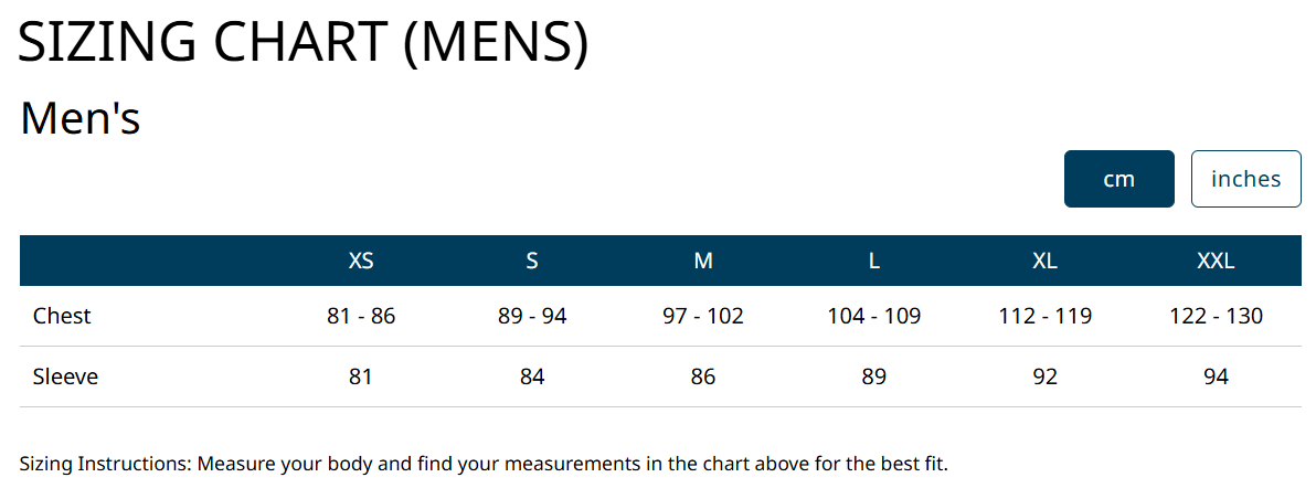 SIZING CHART (MENS) Men's